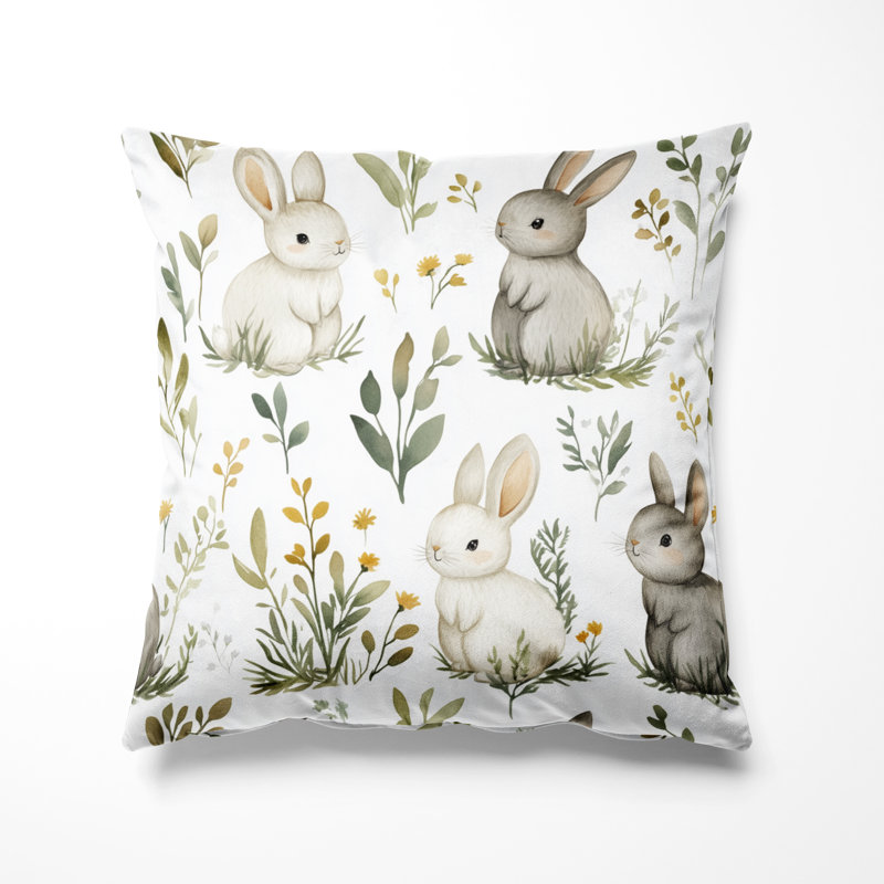 Coussin décoratif à imprimé animal - Coussin de jardin avec lapin gris, H 20 po x l 20 po