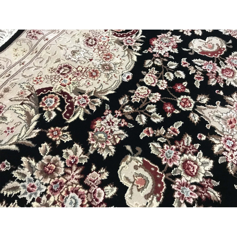 Hand-Knotted High-Quality Black and Taupe Area Rug