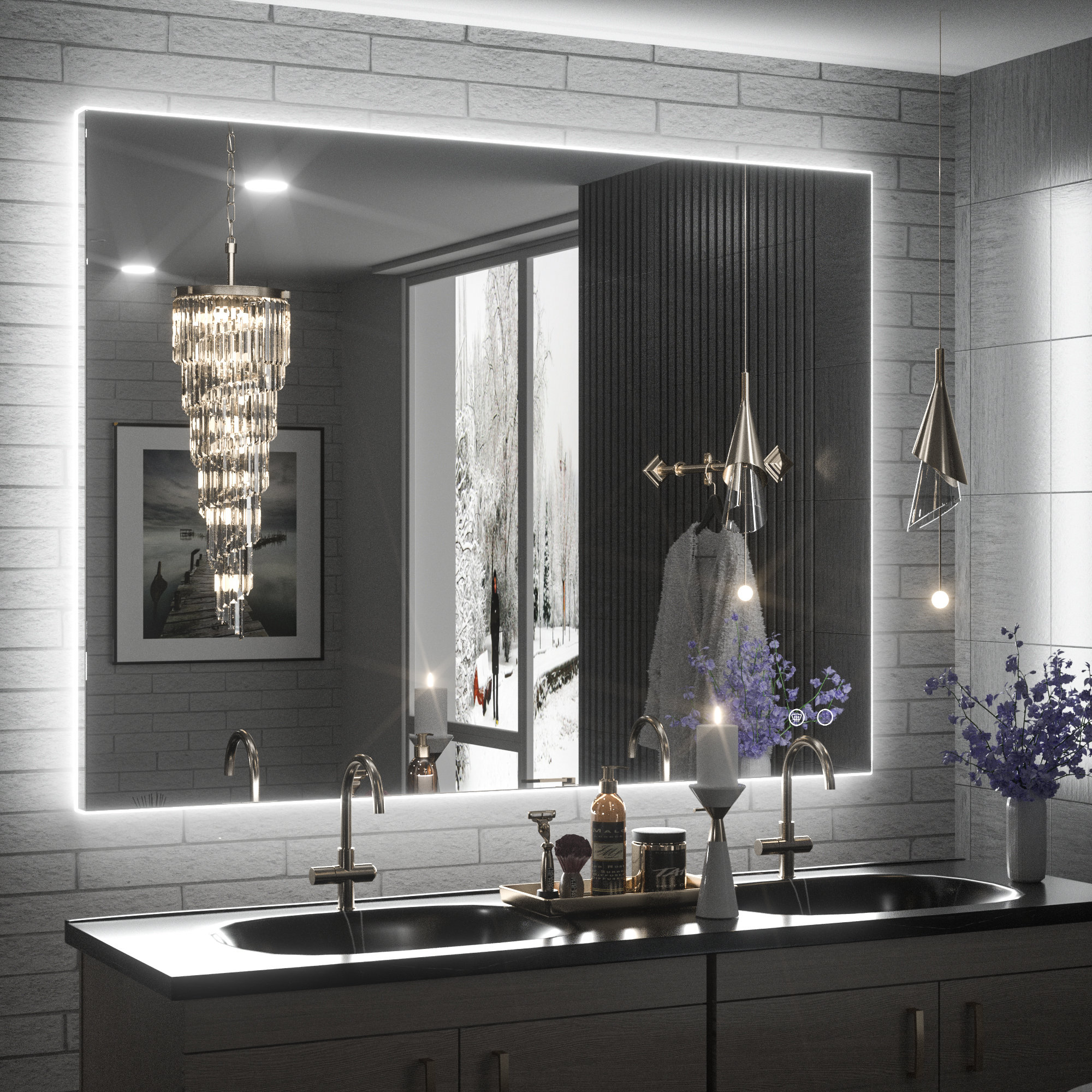 Orren Ellis Adorna LED Backlit Frameless Lighted Bathroom Wall Mirror ...