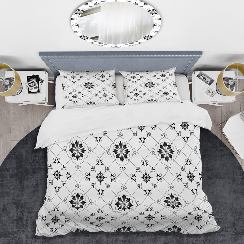 Ensemble de housse de couette blanc Modern Quatrefoil II - Modern, Housse de couette pour grand lit et 2 taies décor