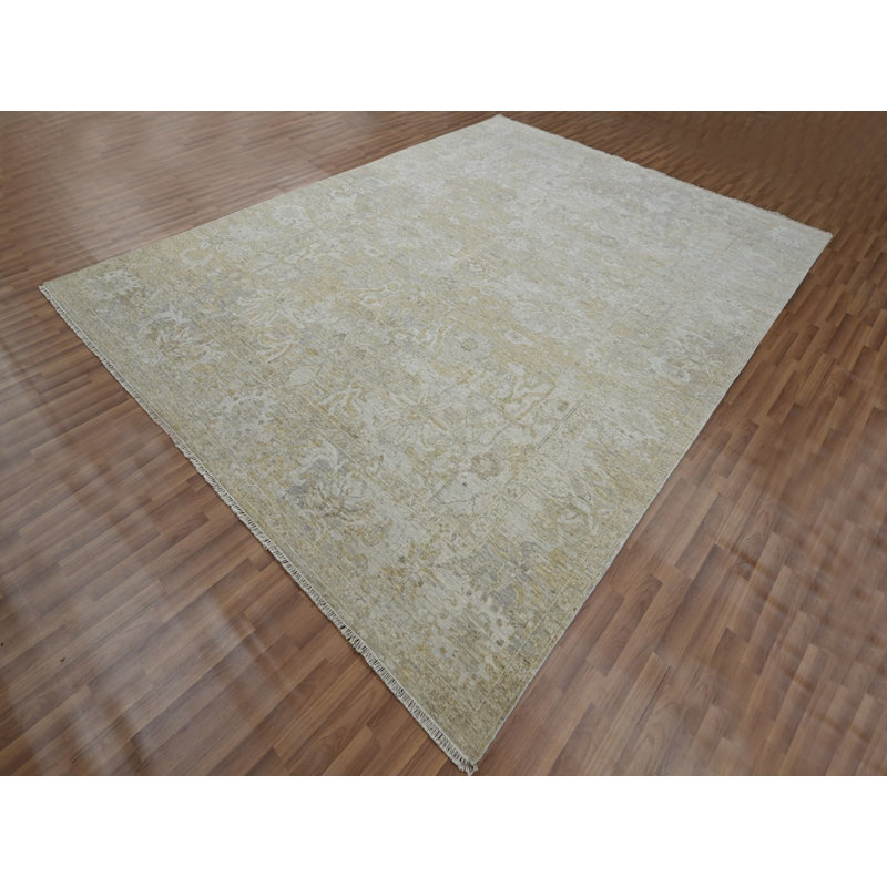 Tapis oriental beige en laine noué à la main 9 pi 1 po x 12 pi 2 po - MOA10276168