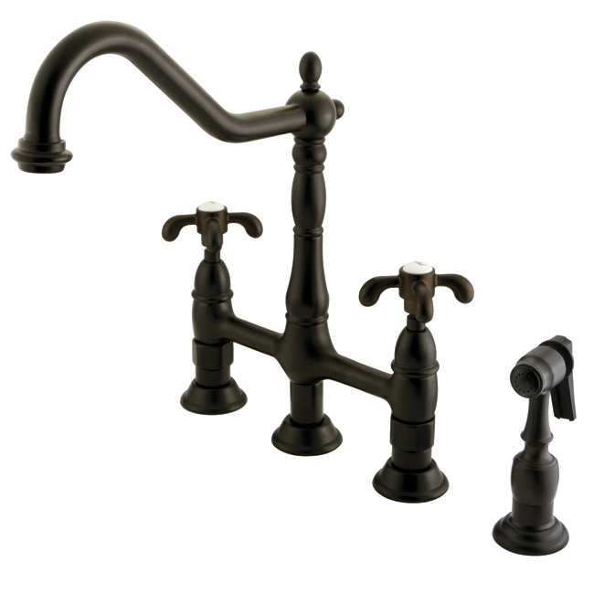 Kingston Brass French Country Two-Handle Deck Mount Bridge Kitchen Faucet Kingston Brass 