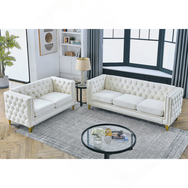 3-Seater + 2-Seater Combination Sofa.GREY VELVET, Beige