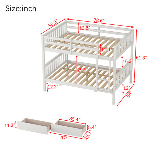 Ebern Designs Twin Over Twin Rubber Wood Bunk Bed With 2 Drawers ...
