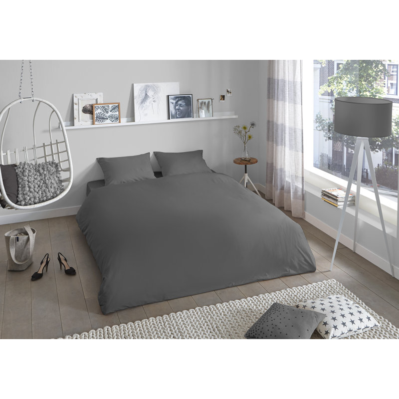 Solid Colour Duvet Cover Set with Pillowcases, 200 x 220cm Duvet Cover + 2 Pillowcases (60 x 70), Black