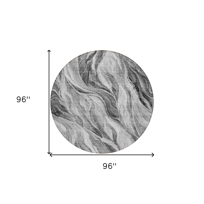 Tapis d'intérieur rond lavable abstrait gris anthracite et ivoire 8 pi