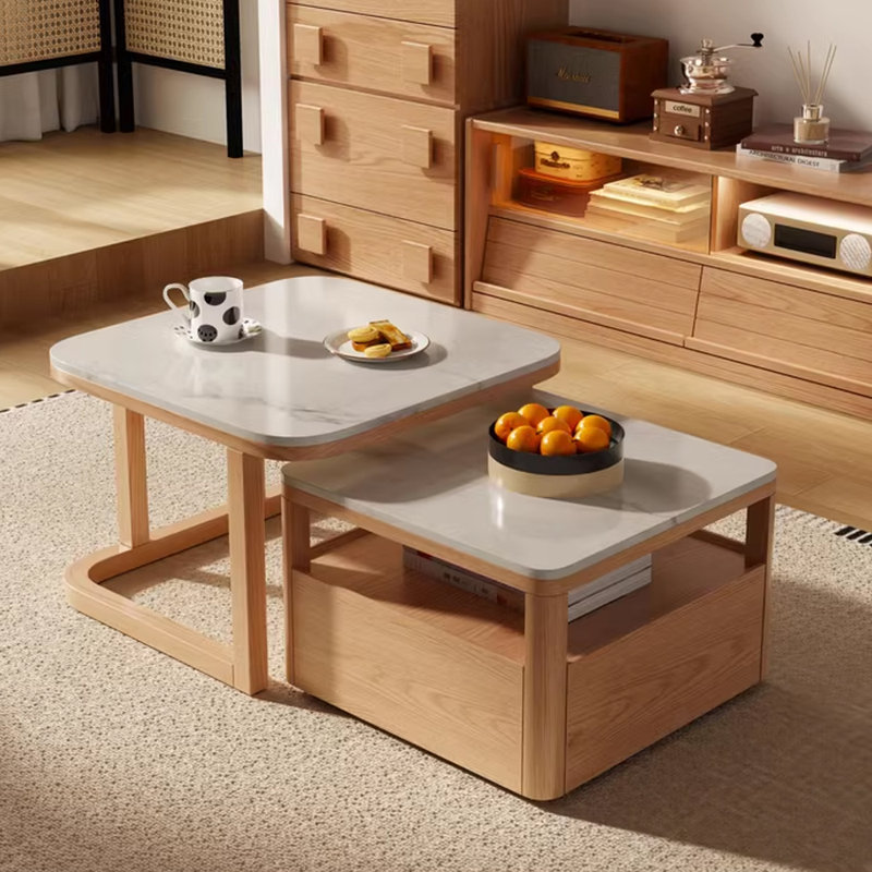 Table basse moderne simple en bois massif, Burlywood, Blanc