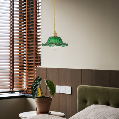 1-Dark green dimmable glass iron pendant light