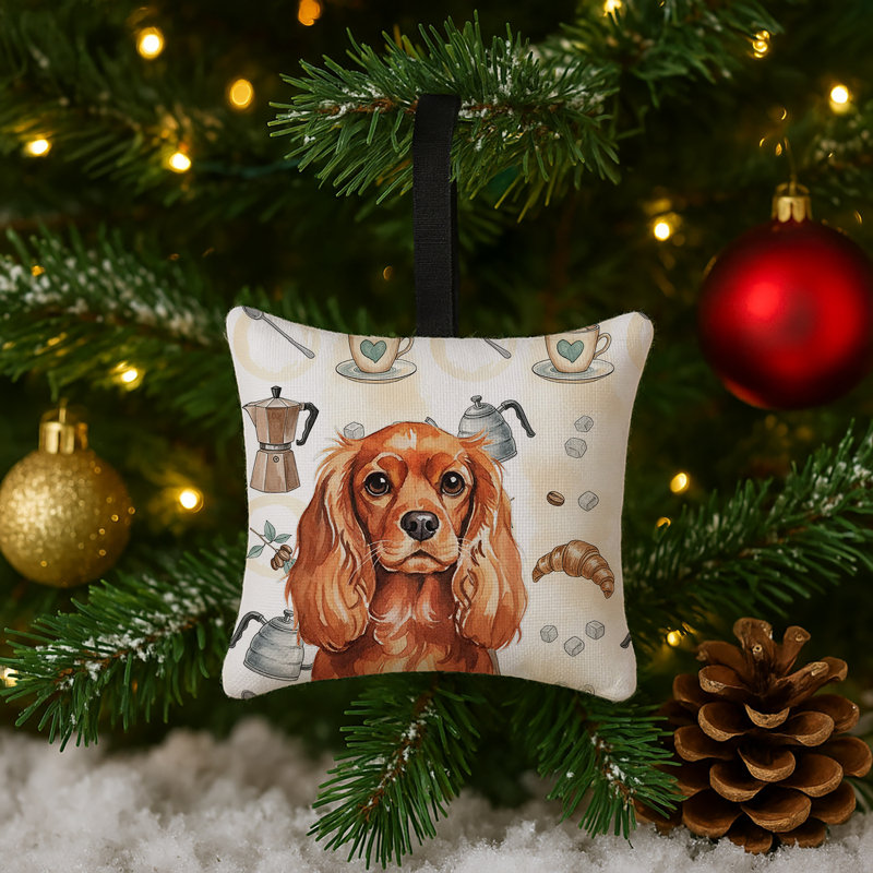 Ornement carré en tissu Ruby English Toy Spaniel, Épagneul jouet anglais rubis