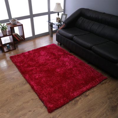 HAND TUFTED SHAG POLYESTER ECO-FRIENDLY AREA RUGS - Rectagle | Dark Pink | Solid Design | Area Rugs for living room, Bedroom