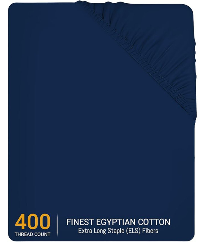 Luxury 100% Egyptian Cotton Fitted Sheet – Extra Deep Pocket 35cm (14”), Soft, Breathable & Secure Elastic Fit, Double (4'6)
