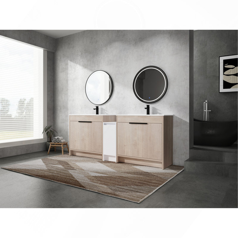 Meuble-lavabo autoportant de 84 pouces avec lavabo en céramique et armoires de rangement, porte à fermeture douce, armoire combinée