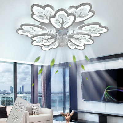 Ventilateur de plafond moderne de 31 pouces avec télécommande à lumières, lampe de ventilateur à intensité variable à 6 vitesses et 3 couleurs à intensité variable avec pales invisibles pour le salon, la chambre à coucher et la décoration inté