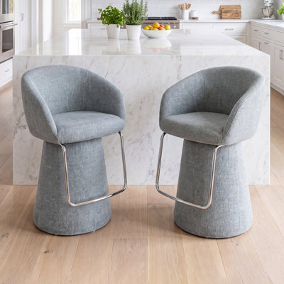 2-Piece Upholstered Swivel Bar Stool Set with Curved Barrel Back