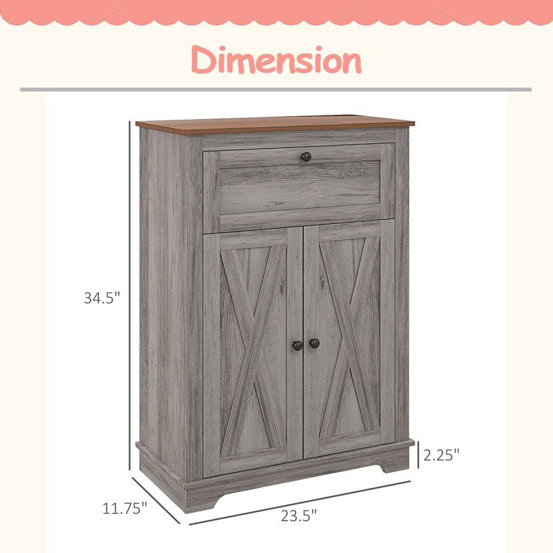 Armoire de rangement Farmhouse avec portes et tiroir pour la cuisine et le salon, Grey