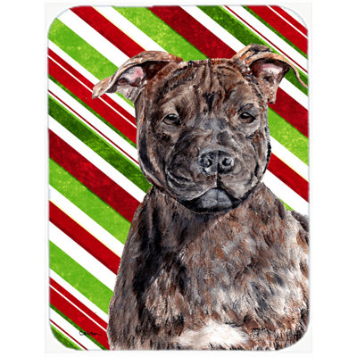 The Holiday Aisle Staffordshire Bull Terrier Staffie Candy Cane Christmas Glass Cutting Board