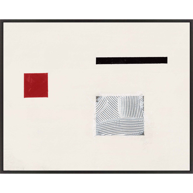 " Tempo With Red 1 " by Robert Kamnatnik, Black Framed Canvas, 26.5" H x 38" W x 1.38" D
