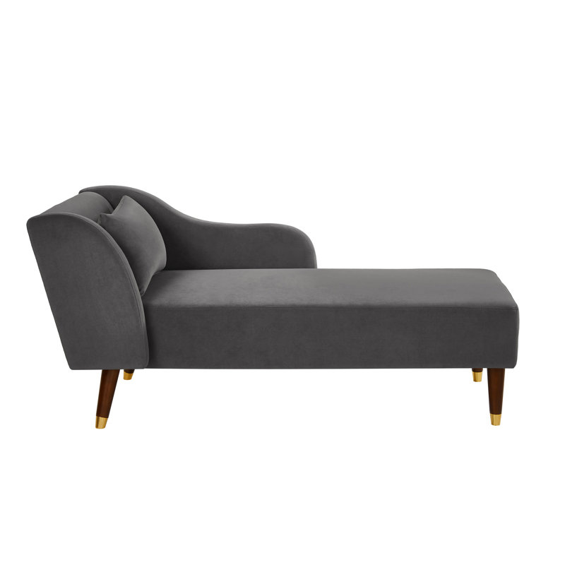 Chaise longue élégante en velours gris et rembourrage en mousse à la mode avec fabrication en bois massif, Gris