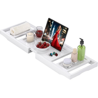 Plateau de baignoire extensible, accessoires de salle de bain pliables, (blanc)