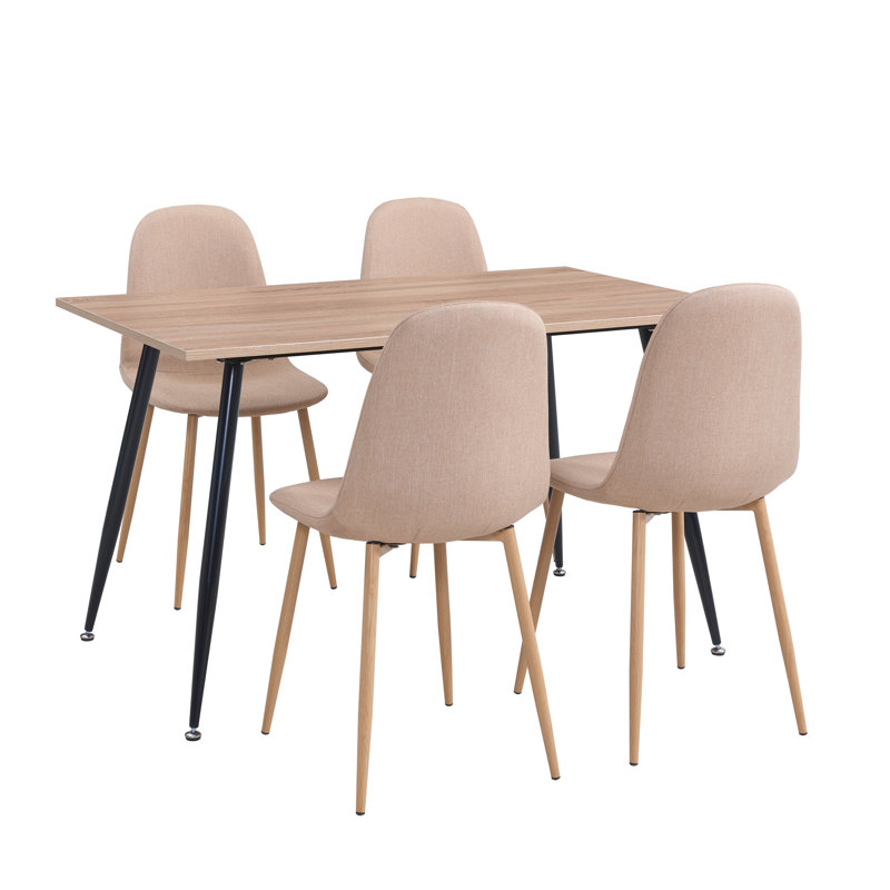 Awwal 4 - Person Four Leg Dining Set, Walnut, Natural
