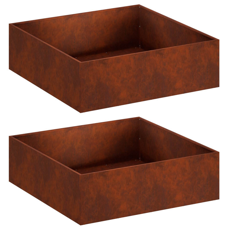 Planter Raised Garden Bed Plant Pot Flower Pot Grey Weathering Steel, 30cm H x 80cm W x 80cm D, 2