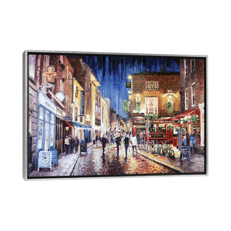 Temple Bar par Roger Disney - reproduction d'art, H 18 po x l 26 po x P 1,5 po, Toile avec cadre argenté, Aucun mat