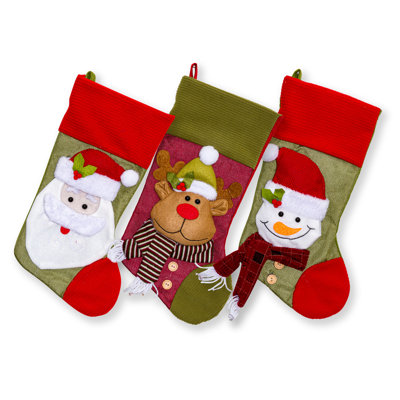 Bas de Noël 17,5 po - Bas 3D en jute 3 pièces