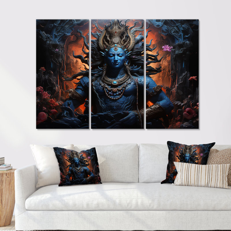 Hindouisme Shivas cosmique cobalt - ensemble de décoration murale de l'hindouisme, H 40 po x l 60 po x P 1 po