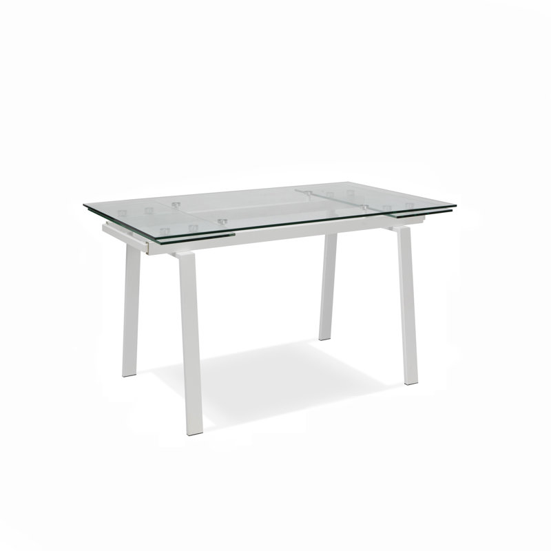 Brimmer Extendable Glass Top Metal Base Dining Table, White