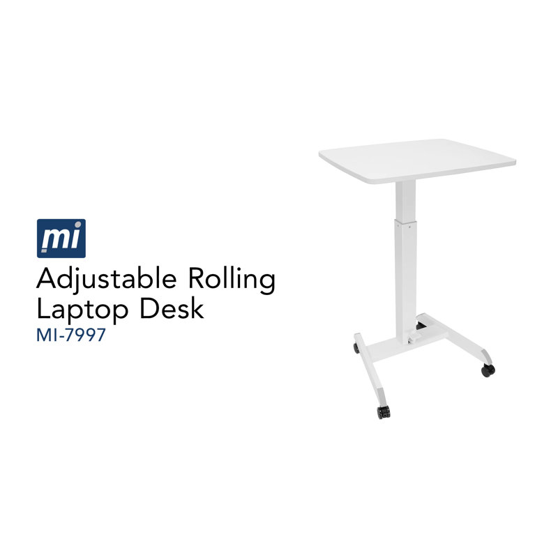 White Adjustable Height Rolling Laptop Cart with Pneumatic Lift