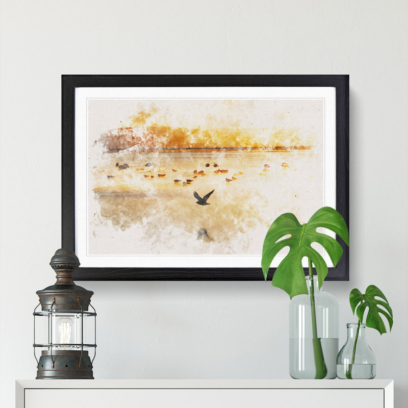 Birds on the Beach - Framed Print, 45cm H x 63cm W x 2cm D, Black Framed