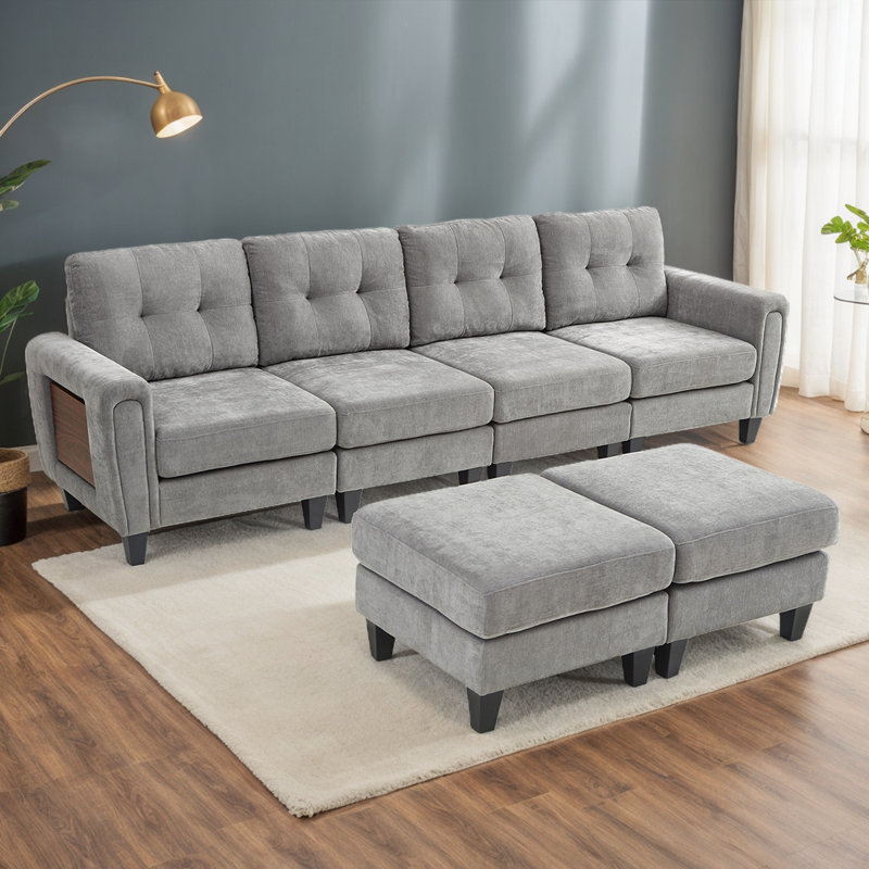 Canapé modulaire multifonctionnel, canapé convertible en L / U avec repose-pieds mobiles, ports USB et tables d'appoint pliables