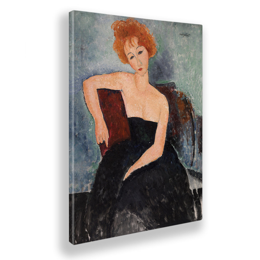 Acrylbild Frau mit rotem Haar und schwarzem Kleid von Amedeo Modigliani