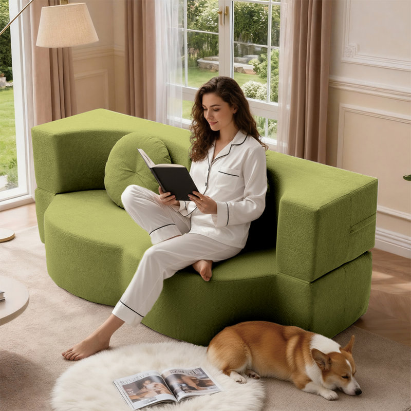 Canapé-lit pliable en velours 75,5 po Lychee, Velours vert