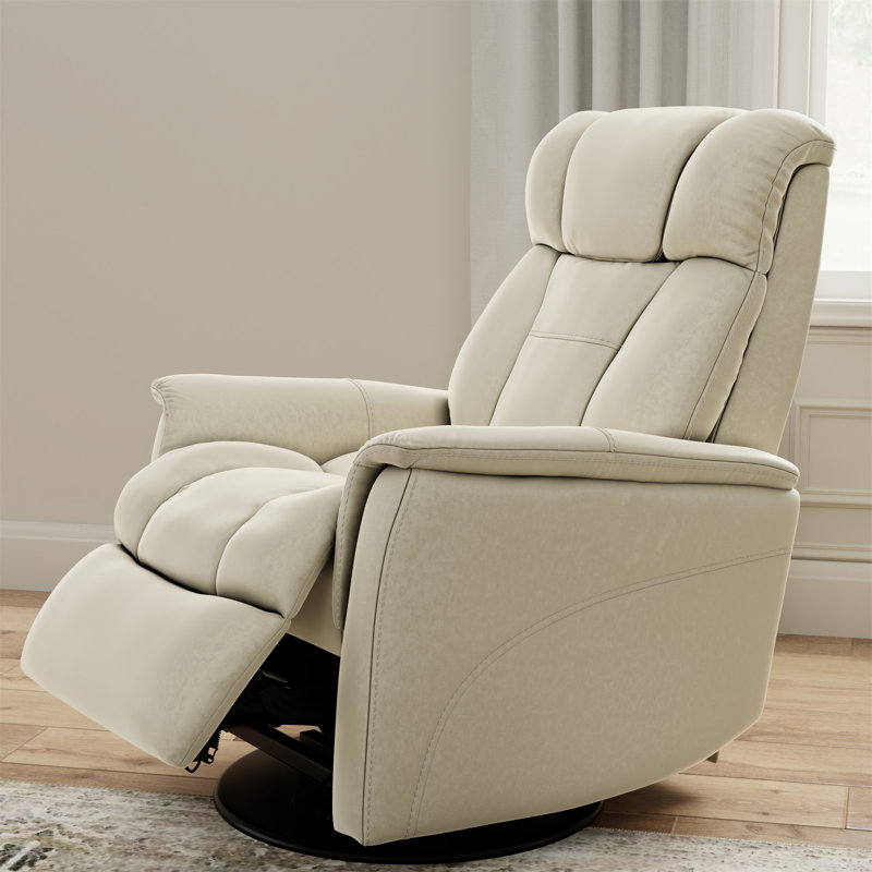 Global Home Swivel Glider Recliner With Manual Adjustable Headrest & Footrest In Faux Leather Bentley Oyster, Cream