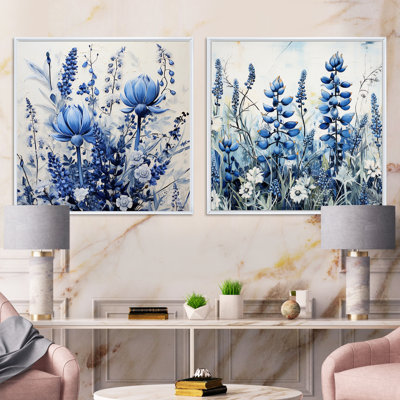 Blue Bonnets Floral Collage - Floral Square Collage Set Of 2