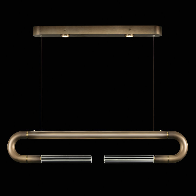 Luminaire suspendu linéaire avec peau Antonia, Ombre bronze / laiton