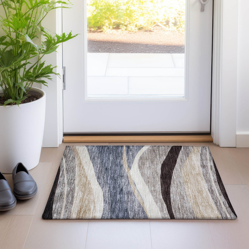 Machine Washable Indoor/Outdoor Chayden ACN1098 Blue Rug, Rectangle 1'8" x 2'6"