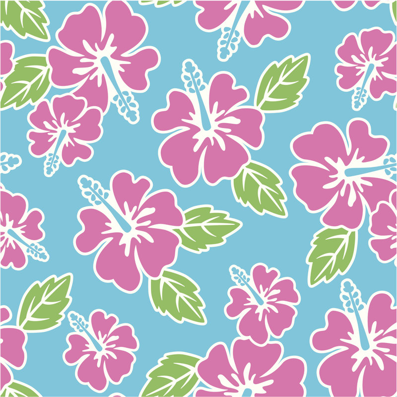 A Hibiscus Pattern That Is Pink, Blue, And Green - Wrapped Canvas Print, 122cm H x 122cm W x 3.8cm D