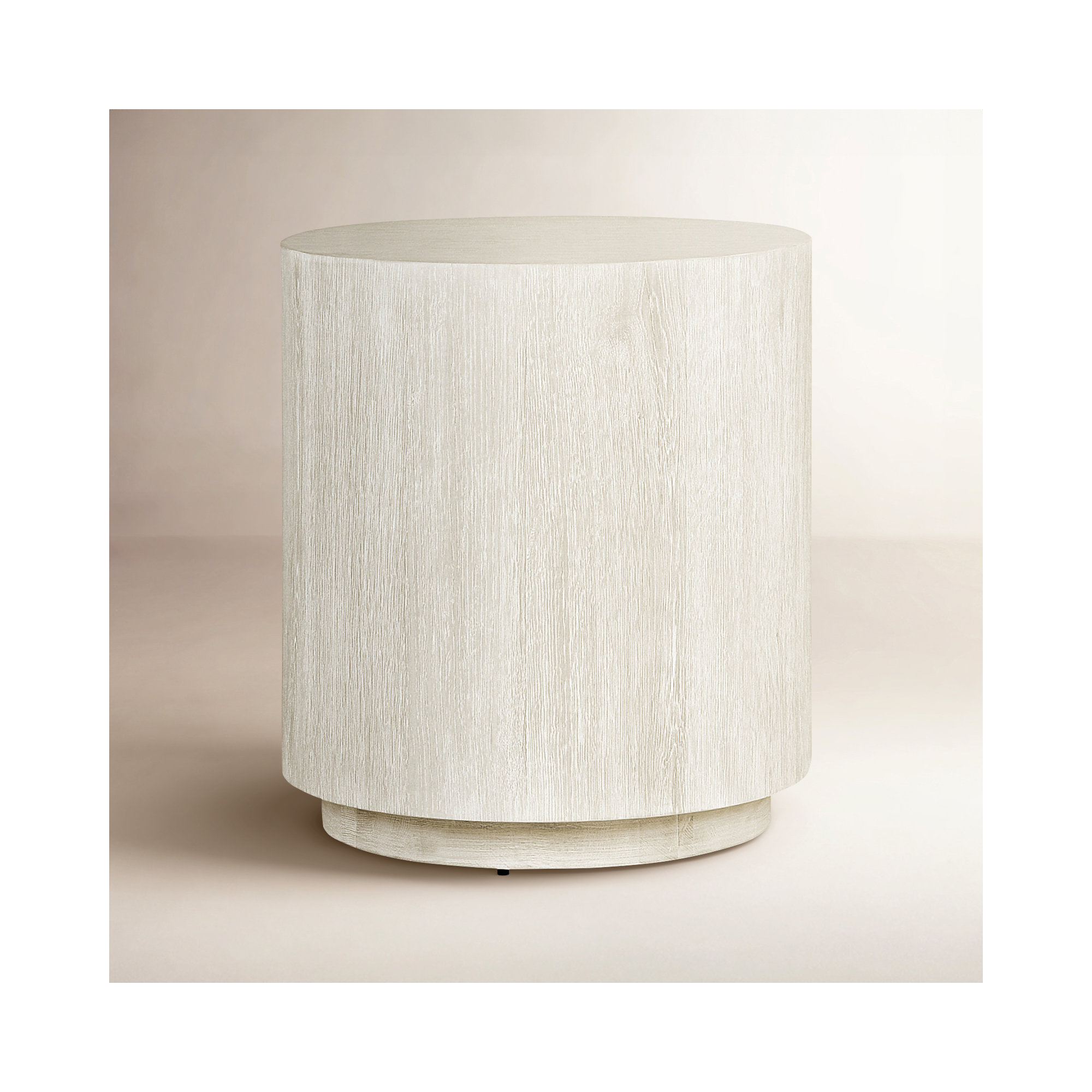 Taryn 20" Drum End Table, White Wash