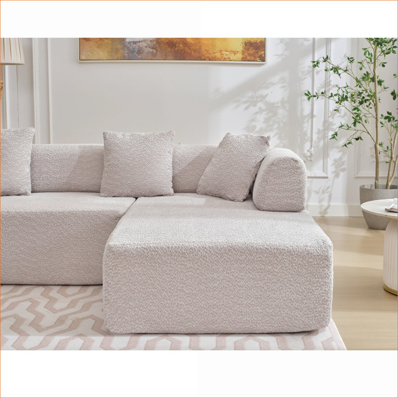 Canapés modulaires | Canapé modulaire moderne en L de 140 po à 4 places pour salon avec méridienne | Polyester, Gris