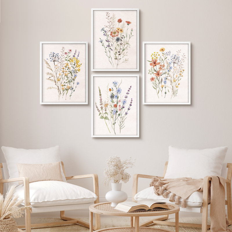 Fleurs sauvages, art moderne, impressions encadrées, affiches, petit art mural, H 10 po x l 8 po, Blanc