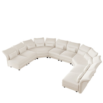 U-Shaped Plush Large Upholstered Modular Sectional Couches With Storage, 8 Seat  Corduroy  Sofa With Adjustable Arms Backs,Plush Supportive Cushions For Living Room, Beige