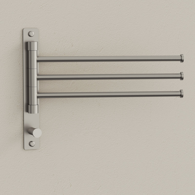 Barre à serviettes murale pivotante avec crochets, Nickel brossé