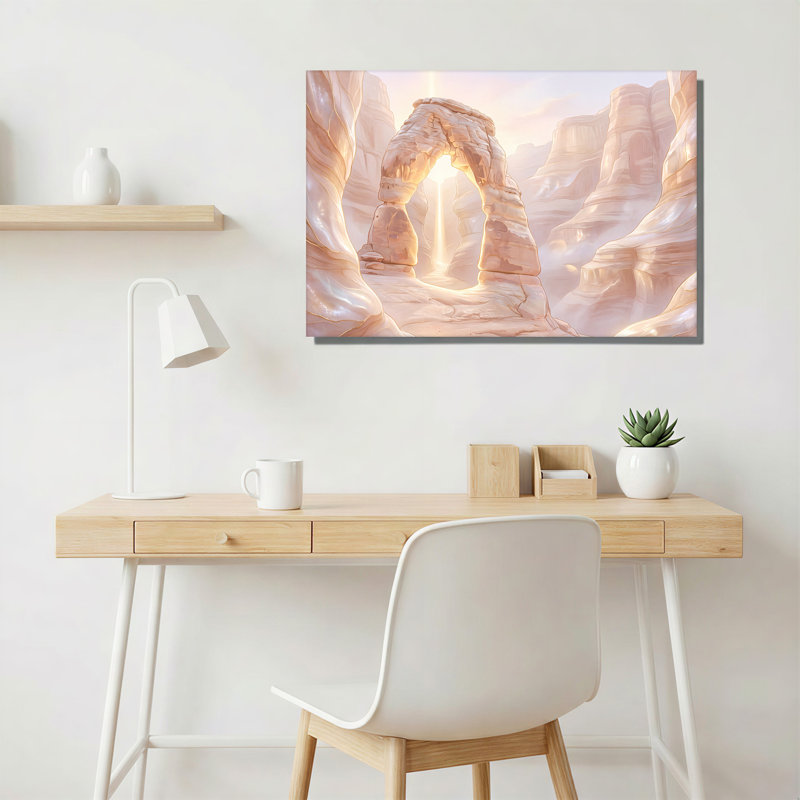 Arche de pierre illustrée dans un paysage de canyon rose tendre, tableau sur toile, H 16 po x l 24 po