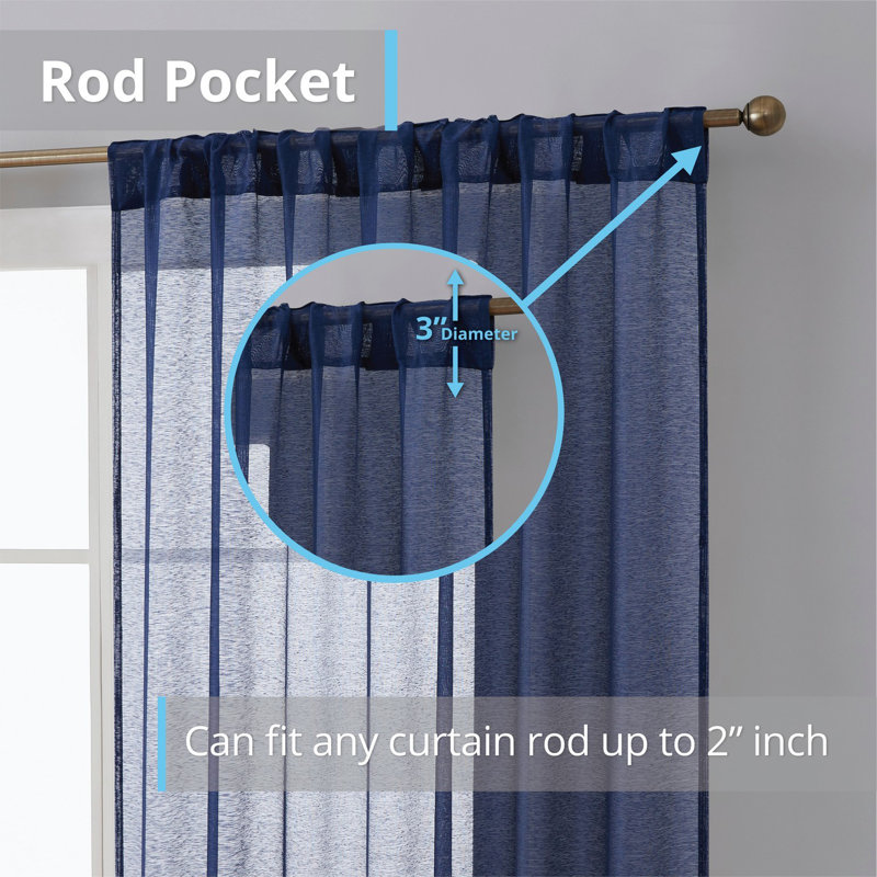 Lauren Semi Sheer Curtain Pair, 54" W x 63" L, Navy Blue