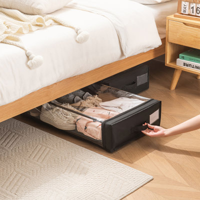 Ensemble de 2 contenants roulants de rangement sous le lit avec couvercle transparent, conception polyvalente peu encombrante et roulettes multidirectionnelles Smooth-Glide - idéales pour organiser les vêtements, les chaussures et plus encore
