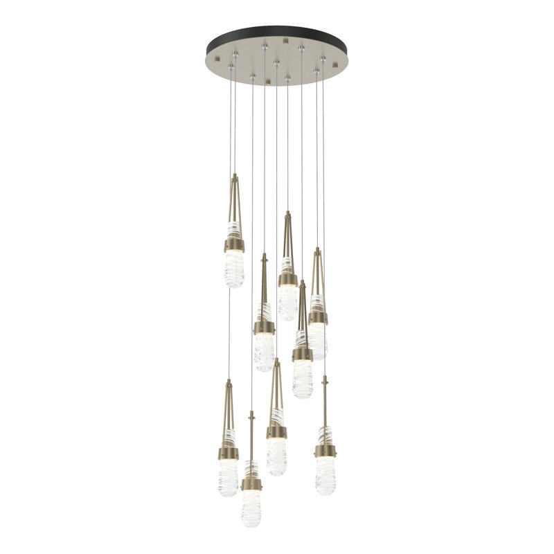 Luminaire suspendu 9 lumières Link, Or doux, Standard: 19" to 80", Transparent avec filetage blanc