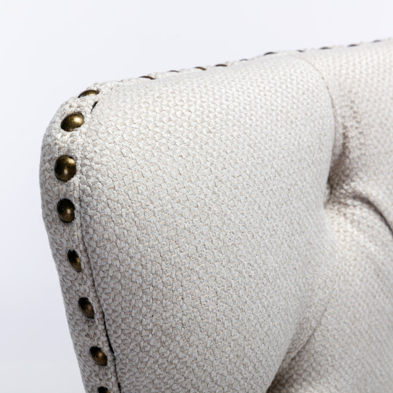 Chaise rembourrée Damine, Lin beige, Marron foncé