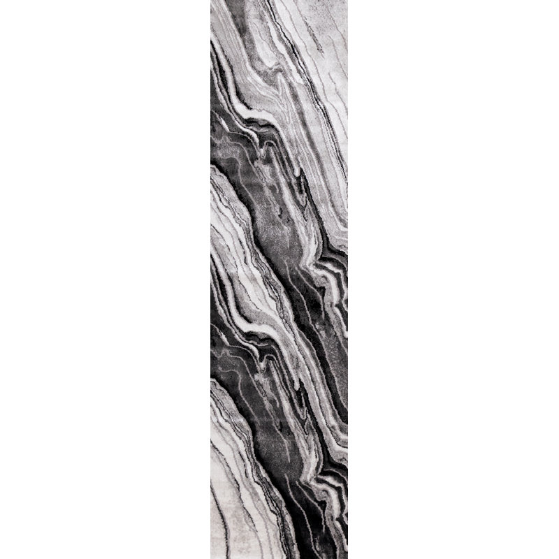 Tapis gris à motif abstrait Smallwood, Tapis de couloir de 2 pi x 7 pi